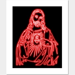 Sacred Heart of Jesus Christ - red neon Posters and Art